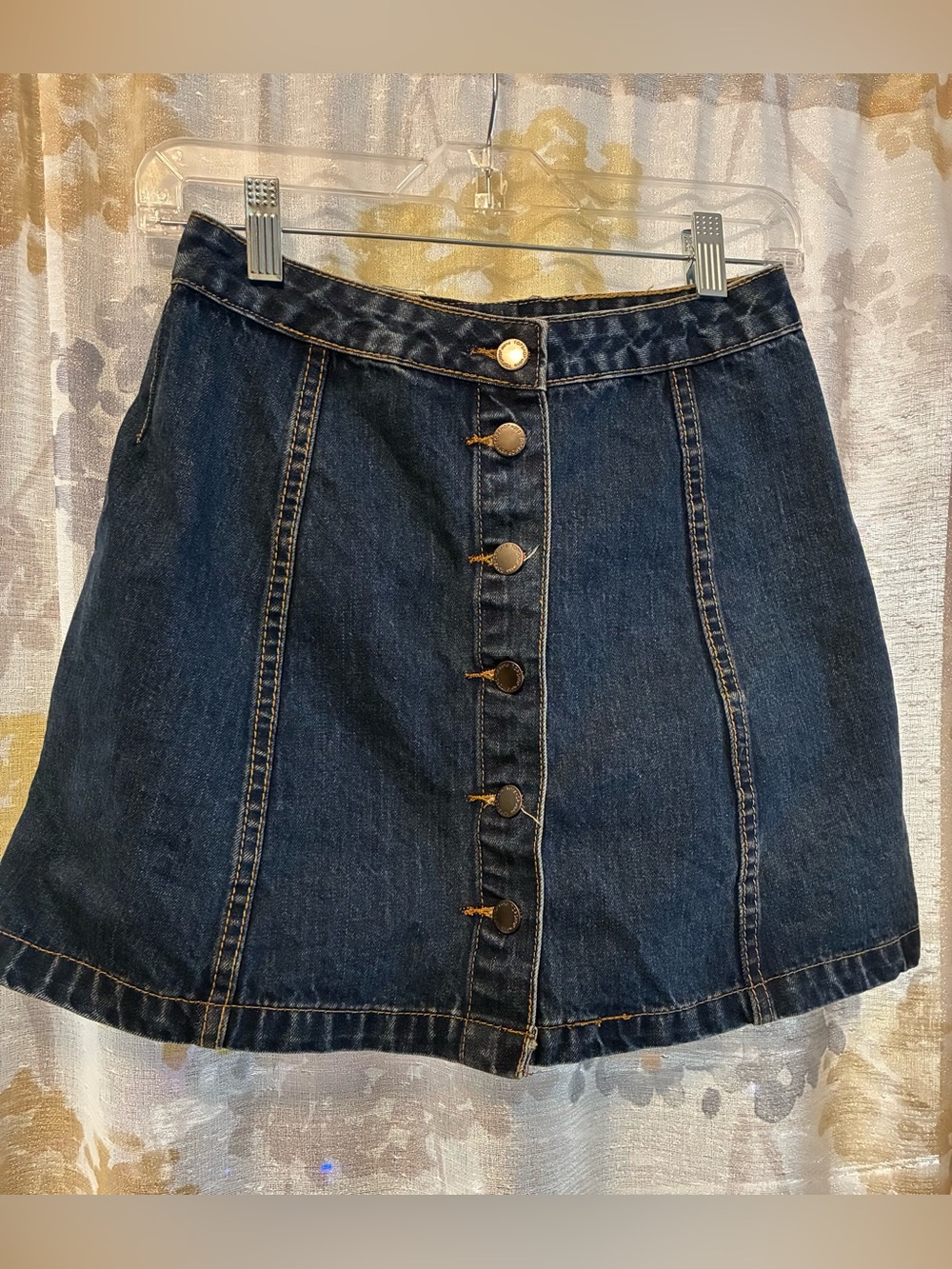 Top Shop Dark Blue Denim Button-Front Mini Skirt